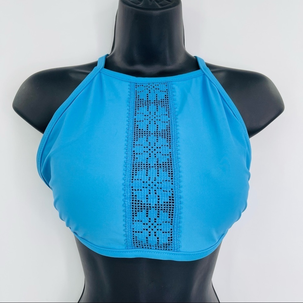 Aerie high neck encolure haute criss cross tie back straps bikini top size Large